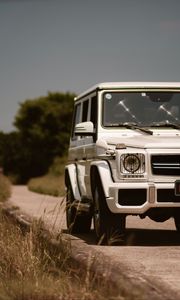 Preview wallpaper mercedes-benz g 63 amg, mercedes, car, suv, white, front view