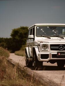 Preview wallpaper mercedes-benz g 63 amg, mercedes, car, suv, white, front view