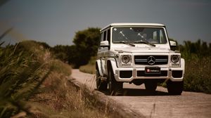 Preview wallpaper mercedes-benz g 63 amg, mercedes, car, suv, white, front view
