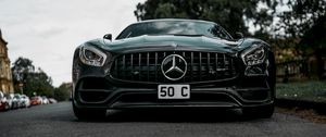 Preview wallpaper mercedes-benz, mercedes, car, black, sportscar, front view