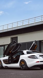 Preview wallpaper mercedes-benz, slr mclaren, gemballa gt, white, side view