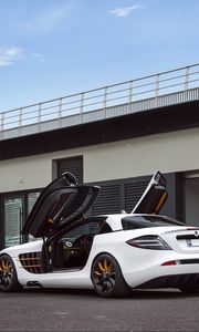 Preview wallpaper mercedes-benz, slr mclaren, gemballa gt, white, side view