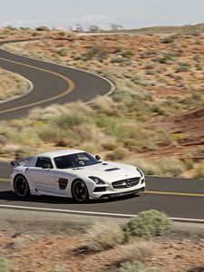 Preview wallpaper mercedes-benz, sls, amg, white, traffic, road