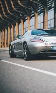 Preview wallpaper mercedes-benz sls amg, mercedes-benz amg, mercedes-benz, rear view, silver, sports car