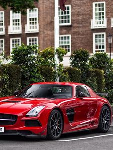 Preview wallpaper mercedes-benz, sls, side view, red