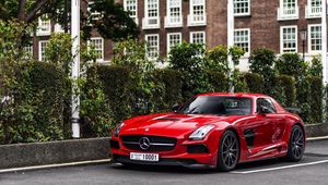 Preview wallpaper mercedes-benz, sls, side view, red