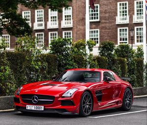 Preview wallpaper mercedes-benz, sls, side view, red