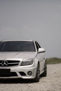 Preview wallpaper mercedes-benz w204, mercedes, car, gray, front view, road