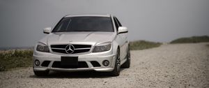 Preview wallpaper mercedes-benz w204, mercedes, car, gray, front view, road