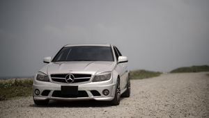 Preview wallpaper mercedes-benz w204, mercedes, car, gray, front view, road