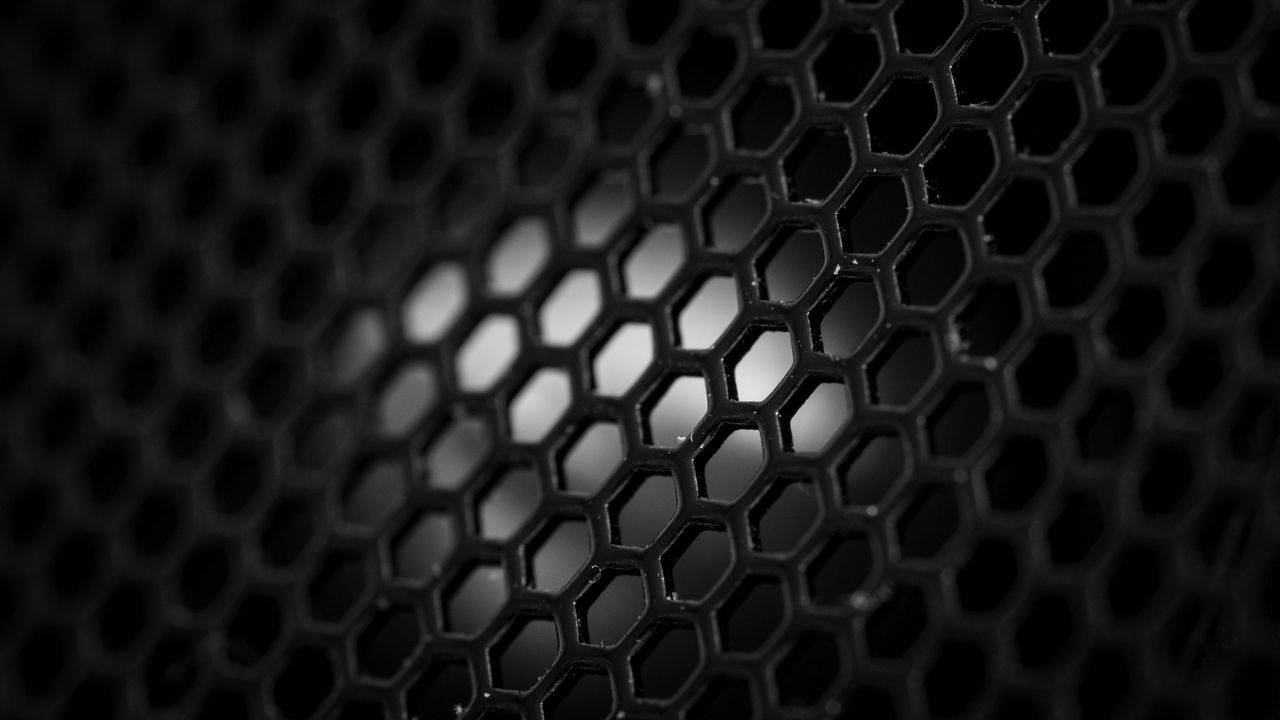 Wallpaper mesh, hexagons, black and white, black