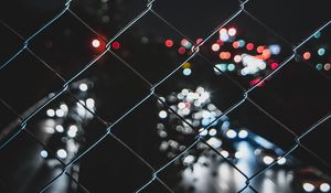 Preview wallpaper mesh, metal, fence, dark, glare, lights