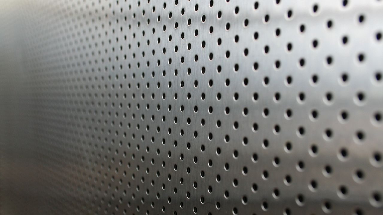 Wallpaper metal, points, holes, silver, background