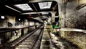 Preview wallpaper metro, creativity, mood, stools, green, railroad