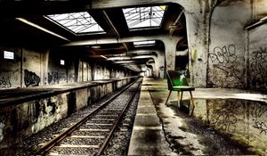 Preview wallpaper metro, creativity, mood, stools, green, railroad