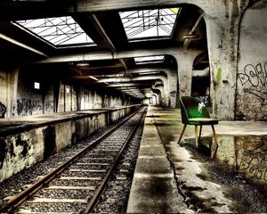 Preview wallpaper metro, creativity, mood, stools, green, railroad