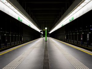 Preview wallpaper metro, perspective, building, lamps, glow