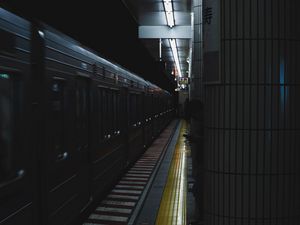 Preview wallpaper metro, station, train, dark, underground