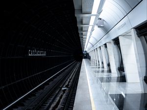 Preview wallpaper metro, station, tunnel, rails, architecture