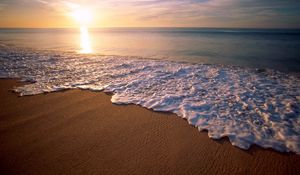 Preview wallpaper mexico city, california, beach, wave, foam, sand, evening, decline