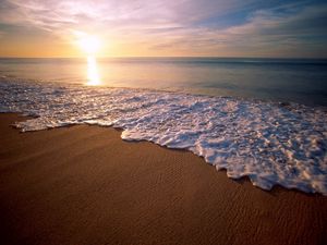 Preview wallpaper mexico city, california, beach, wave, foam, sand, evening, decline