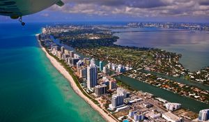 Preview wallpaper miami, city, flight, view from the height of, ocean