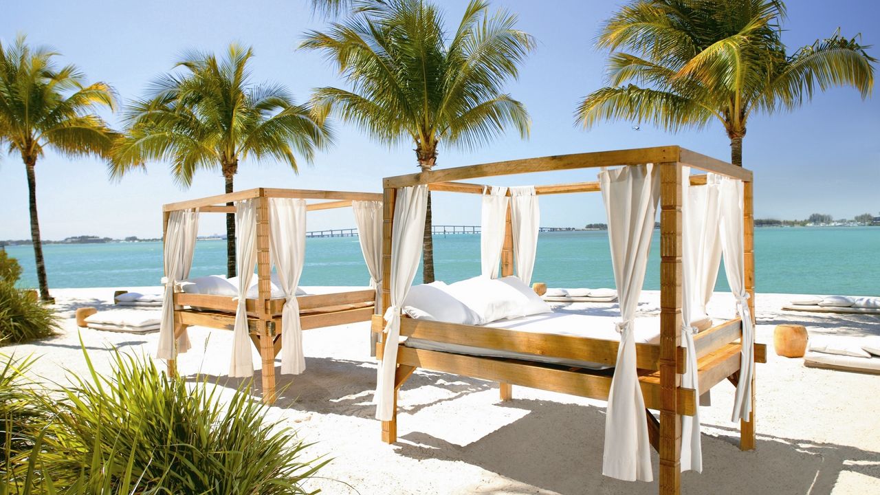 Wallpaper miami, interior, bed, beach, palm trees