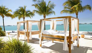 Preview wallpaper miami, interior, bed, beach, palm trees