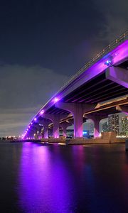 Preview wallpaper miami, night, bridge, building, ocean