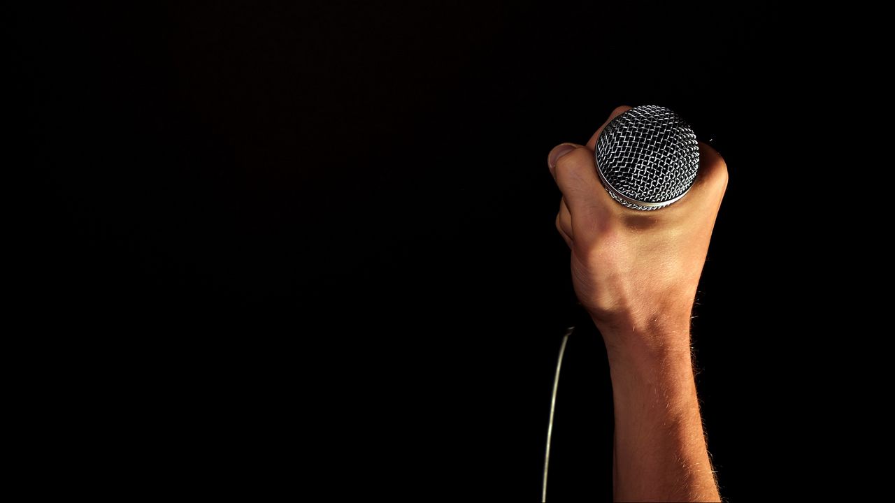 Wallpaper microphone, arm, black background