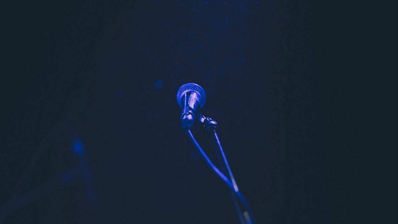 Wallpaper microphone, microphone stand, dark, music, concert