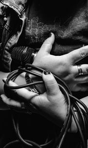 Preview wallpaper microphone, wire, hands, bw, decoration