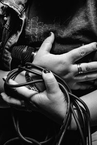 Preview wallpaper microphone, wire, hands, bw, decoration