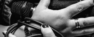 Preview wallpaper microphone, wire, hands, bw, decoration