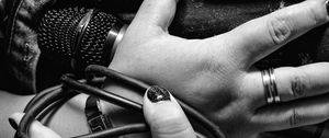 Preview wallpaper microphone, wire, hands, bw, decoration
