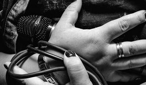 Preview wallpaper microphone, wire, hands, bw, decoration