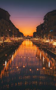 Preview wallpaper milan, italy, river, evening, city