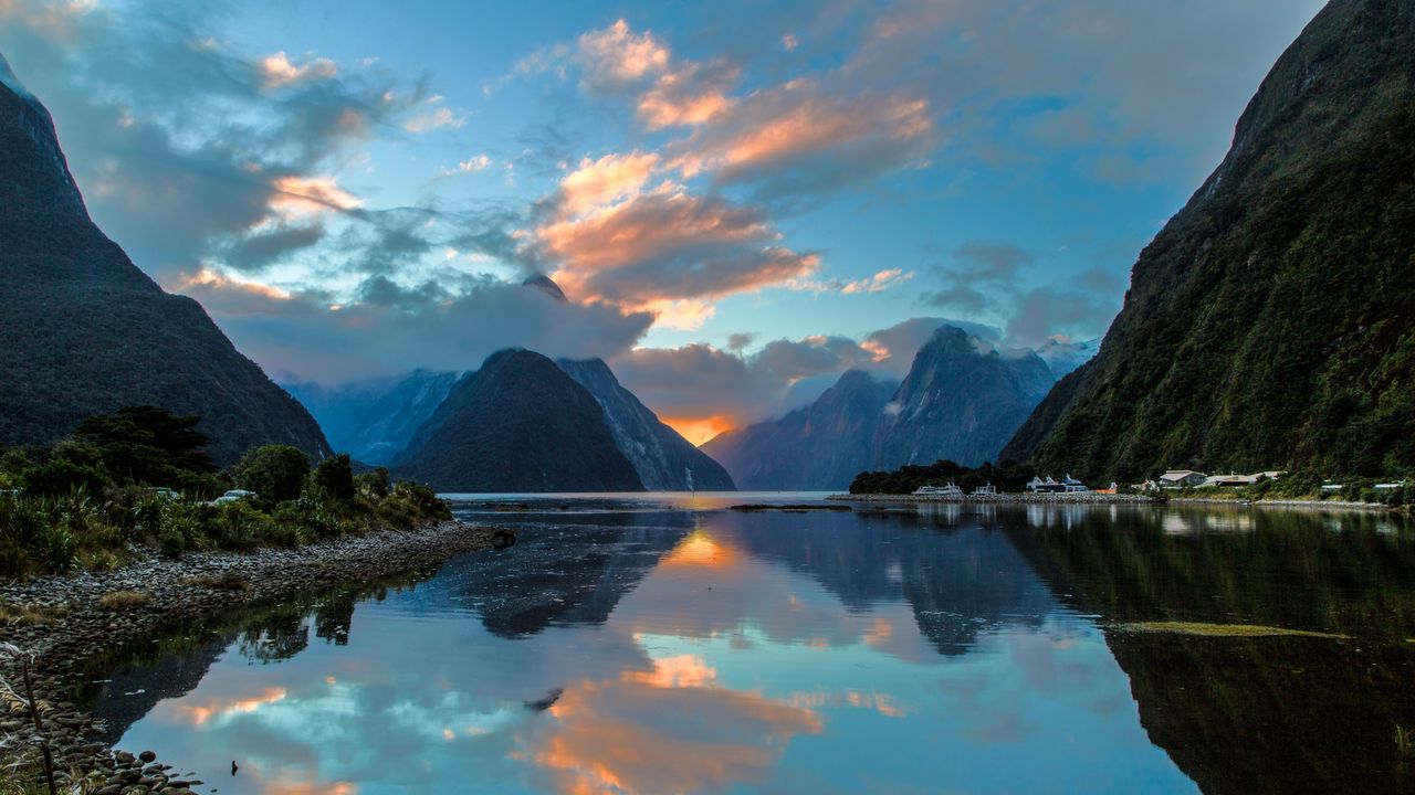 Wallpaper milford sound, new zealand, bay, reflection, mountains