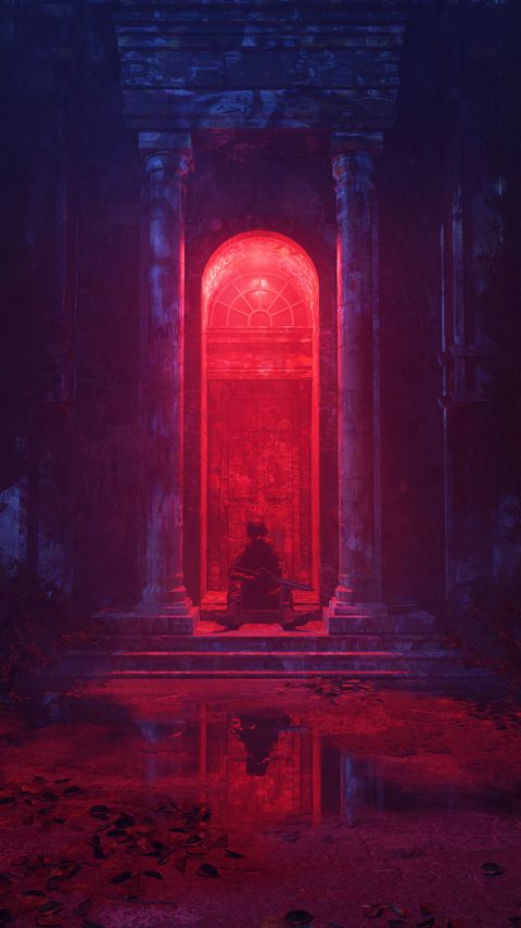 480x854 Wallpaper military, mask, machine gun, light, red