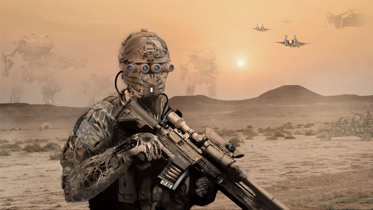 Wallpaper military, soldier, mask, rifle, desert
