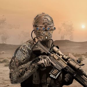 Preview wallpaper military, soldier, mask, rifle, desert