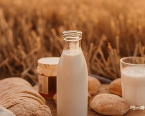 Preview wallpaper milk, bottle, field, picnic
