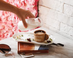 Preview wallpaper milk, dessert, cup, hand, books