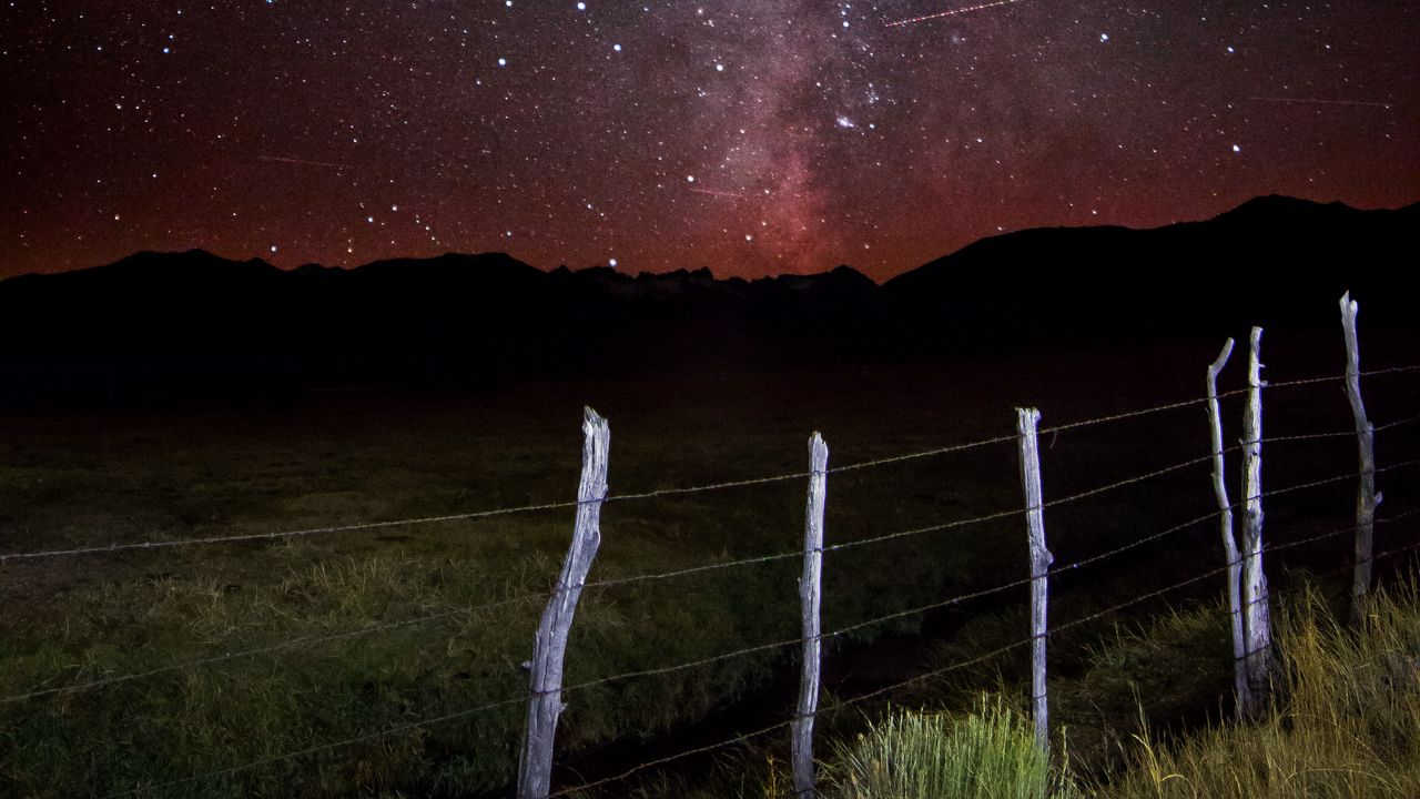 Wallpaper milky way, fence, mountains, night