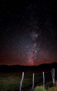 Preview wallpaper milky way, fence, mountains, night