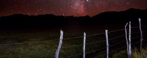 Preview wallpaper milky way, fence, mountains, night