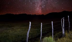 Preview wallpaper milky way, fence, mountains, night