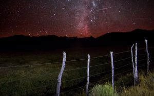 Preview wallpaper milky way, fence, mountains, night