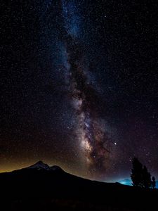 Preview wallpaper milky way, hills, mountains, tree, night, stars