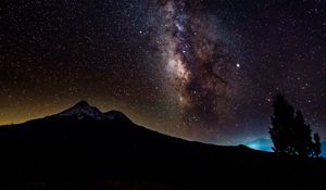 Preview wallpaper milky way, hills, mountains, tree, night, stars